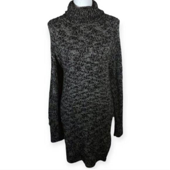 POOF BLACK MARBLED TURTLENECK SWEATER DRESS SZ.L EUC. - Picture 2 of 8